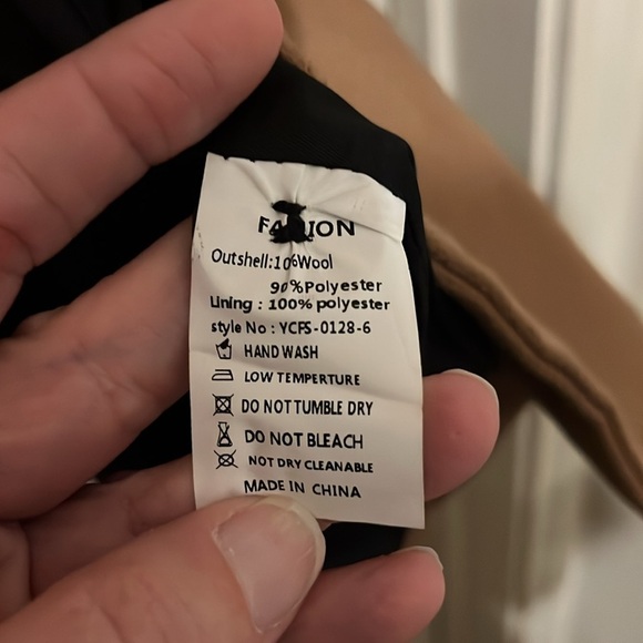 Men's Wool Blend Pea Coat Notched Collar Single Breasted Overcoat tan medium - Picture 8 of 8